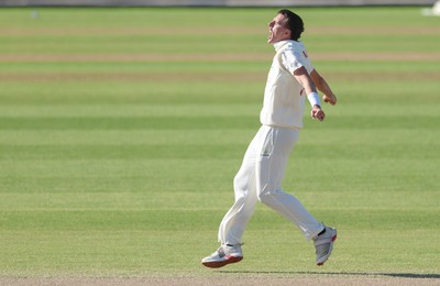 060426 - Glamorgan v Yorkshire, Rothesay County Championship, Division One - Ryan Hadley of Glamorgan celebrates after taking the wicket of Will Luxton of Yorkshire lbw