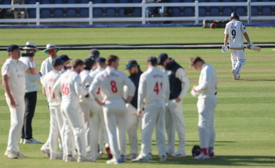 060426 - Glamorgan v Yorkshire, Rothesay County Championship, Division One - Adam Lyth of Yorkshire makes his wayy to the pavilion after he is caught by Chris Cooke of Glamorgan off the bowling of Ben Kellaway for 97