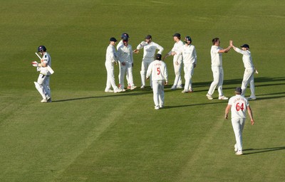 060426 - Glamorgan v Yorkshire, Rothesay County Championship, Division One - Glamorgan celebrate after Colin Ingram catches Dom Bess of Yorkshire