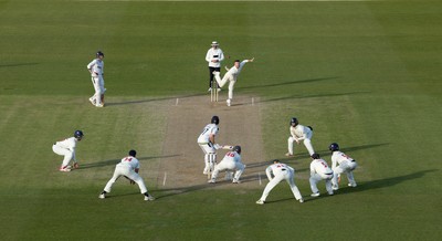 060426 - Glamorgan v Yorkshire, Rothesay County Championship, Division One - Mason Crane of Glamorgan bowls to Logan van Beek of Yorkshire in the final overs of the match