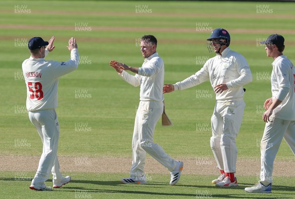 060426 - Glamorgan v Yorkshire, Rothesay County Championship, Division One - Mason Crane of Glamorgan celebrates after bowling out James Wharton of Yorkshire