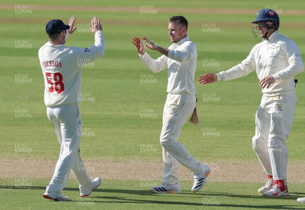 060426 - Glamorgan v Yorkshire, Rothesay County Championship, Division One - Mason Crane of Glamorgan celebrates after bowling out James Wharton of Yorkshire
