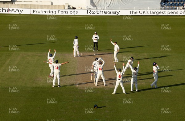 060426 - Glamorgan v Yorkshire, Rothesay County Championship, Division One - Glamorgan make an appeal for the wicket of Logan van Beek of Yorkshire in the final overs of the match