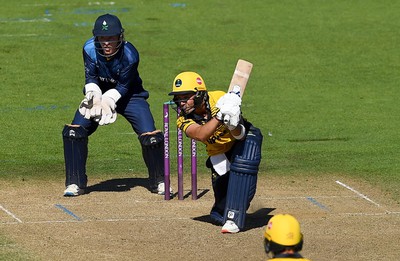 100822 - Glamorgan v Yorkshire - Royal London One-Day Cup - Kiran Carlson of Glamorgan hits a shot