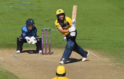 100822 - Glamorgan v Yorkshire - Royal London One-Day Cup - Kiran Carlson of Glamorgan hits a shot