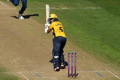 100822 - Glamorgan v Yorkshire - Royal London One-Day Cup - Kiran Carlson of Glamorgan hits a shot