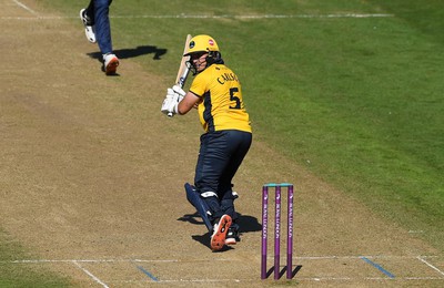 100822 - Glamorgan v Yorkshire - Royal London One-Day Cup - Kiran Carlson of Glamorgan hits a shot