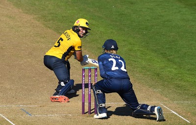 100822 - Glamorgan v Yorkshire - Royal London One-Day Cup - Kiran Carlson of Glamorgan hits a shot