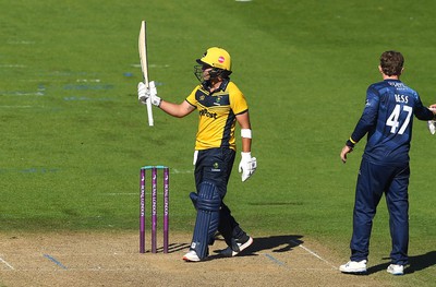 100822 - Glamorgan v Yorkshire - Royal London One-Day Cup - Kiran Carlson of Glamorgan after reaching 50