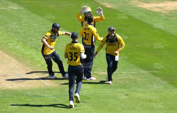 100822 - Glamorgan v Yorkshire - Royal London One-Day Cup - Andrew Salter of Glamorgan celebrates the wicket of Will Fraine of Yorkshire