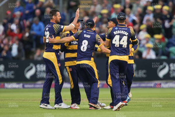 110816 - Glamorgan v Yorkshire Vikings, NatWest T20 Blast Quarter Final -  Glamorgan celebrate after Adam Lyth of Yorkshire Vikings is caught out