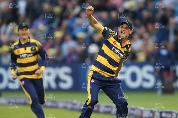 110816 - Glamorgan v Yorkshire Vikings, NatWest T20 Blast Quarter Final -  Graham Wagg of Glamorgan celebrates after catching out Liam Plunkett of Yorkshire Vikings