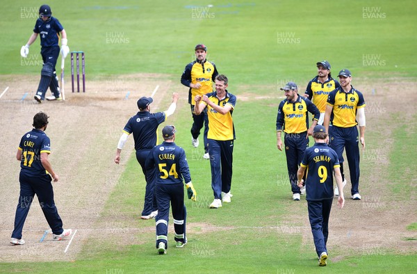 120821 - Glamorgan v Yorkshire - Royal London Cup - Michael Hogan of Glamorgan celebrates the wicket of Will Fraine