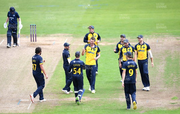 120821 - Glamorgan v Yorkshire - Royal London Cup - Michael Hogan of Glamorgan celebrates the wicket of Will Fraine