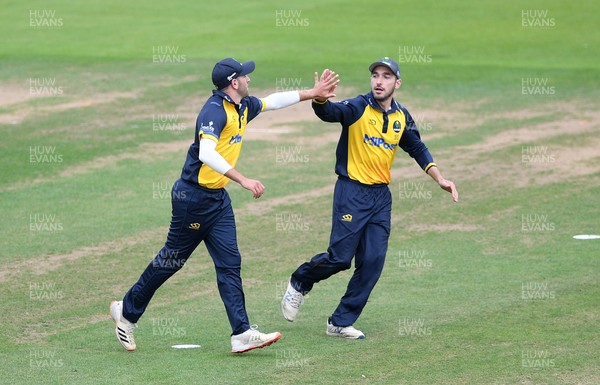 120821 - Glamorgan v Yorkshire - Royal London Cup - Steven Reingold of Glamorgan celebrates the wicket of Williams Luxton of Yorkshire with Andrew Salter