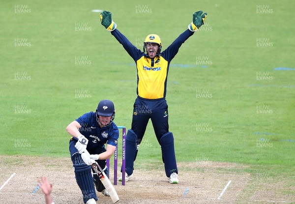 120821 - Glamorgan v Yorkshire - Royal London Cup - Tom Cullen of Glamorgan appeals to the umpire