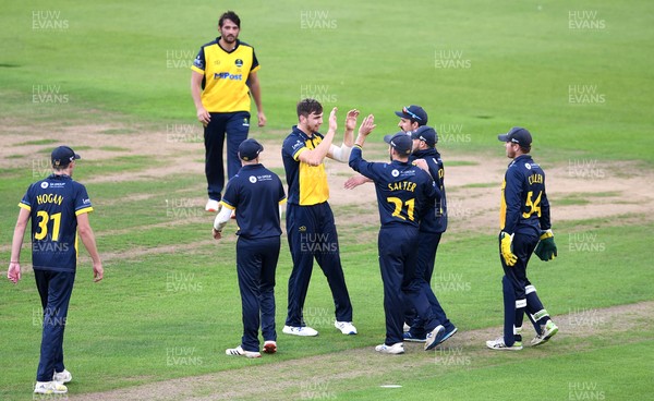120821 - Glamorgan v Yorkshire - Royal London Cup - Joe Cooke of Glamorgan celebrates the wicket of Matthew Waite