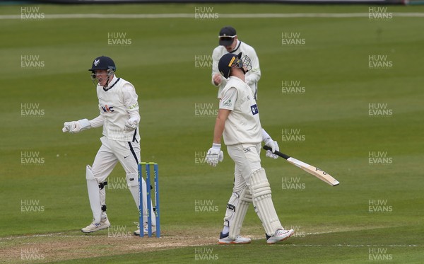 140521 - Glamorgan v Yorkshire, LV= County Championship Group Three - Marnus Labuschagne of Glamorgan reacts as he is given out lbw of the bowling of Ben Coad of Yorkshire