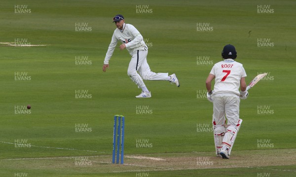 140521 - Glamorgan v Yorkshire, LV= County Championship Group Three - Joe Root of Yorkshire fields a shot from brother Billy Root of Glamorgan