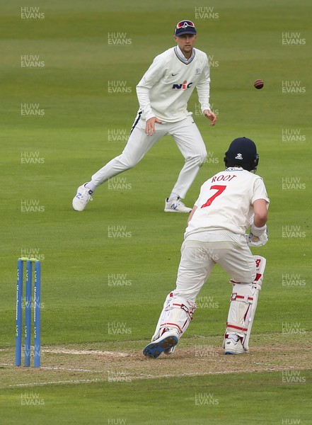 140521 - Glamorgan v Yorkshire, LV= County Championship Group Three - Joe Root of Yorkshire fields a shot from brother Billy Root of Glamorgan