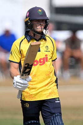 240726 - Glamorgan v Yorkshire - Metro Bank One Day Cup Men - Callum Nicholls of Glamorgan after being caught out by Dom Bess of Yorkshire