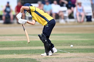 240726 - Glamorgan v Yorkshire - Metro Bank One Day Cup Men - Jack Hope-Bell of Glamorgan was LBW to Jack White of Yorkshire