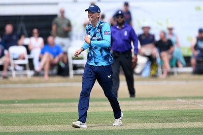 240726 - Glamorgan v Yorkshire - Metro Bank One Day Cup Men - Jack Hope-Bell of Glamorgan was LBW to Jack White of Yorkshire