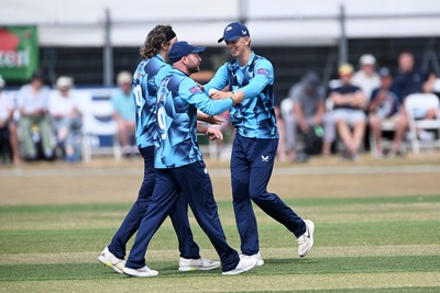 240726 - Glamorgan v Yorkshire - Metro Bank One Day Cup Men - Jack Hope-Bell of Glamorgan was LBW to Jack White of Yorkshire