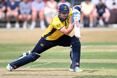 240726 - Glamorgan v Yorkshire - Metro Bank One Day Cup Men - Dan Douthwaite of Glamorgan batting