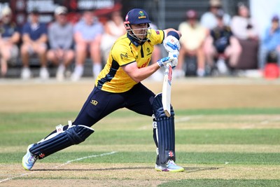240726 - Glamorgan v Yorkshire - Metro Bank One Day Cup Men - Dan Douthwaite of Glamorgan batting