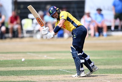 240726 - Glamorgan v Yorkshire - Metro Bank One Day Cup Men - Timm Van Der Gugten of Glamorgan batting