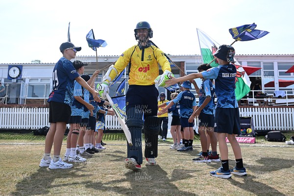 240726 - Glamorgan v Yorkshire - Metro Bank One Day Cup Men - Eddie Byrom of Glamorgan runs out at the start of the match