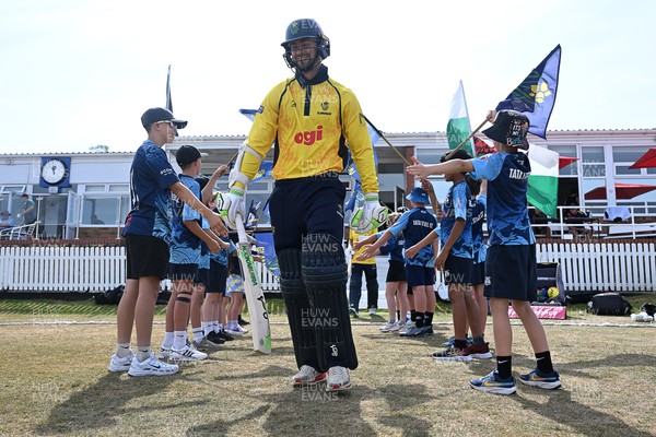 240726 - Glamorgan v Yorkshire - Metro Bank One Day Cup Men - Eddie Byrom of Glamorgan runs out at the start of the match