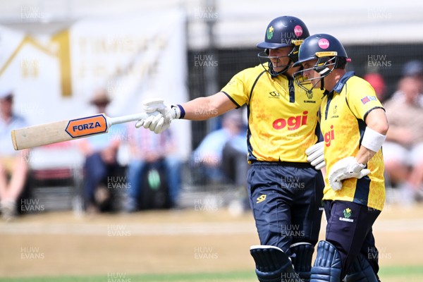 240726 - Glamorgan v Yorkshire - Metro Bank One Day Cup Men - Timm Van Der Gugten of Glamorgan and Alex Horton of Glamorgan
