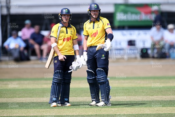240726 - Glamorgan v Yorkshire - Metro Bank One Day Cup Men - Timm Van Der Gugten of Glamorgan and Alex Horton of Glamorgan