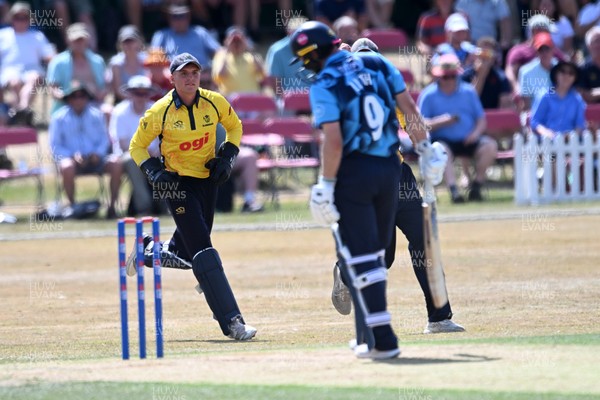 240726 - Glamorgan v Yorkshire - Metro Bank One Day Cup Men - Alex Horton of Glamorgan catches the ball to dismiss Adam Lyth of Yorkshire