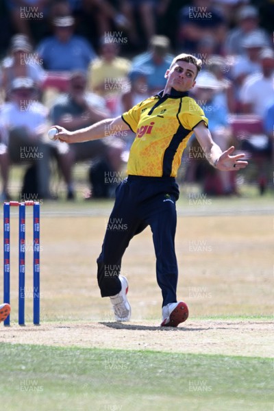 240726 - Glamorgan v Yorkshire - Metro Bank One Day Cup Men - Andy Gorvin of Glamorgan bowling
