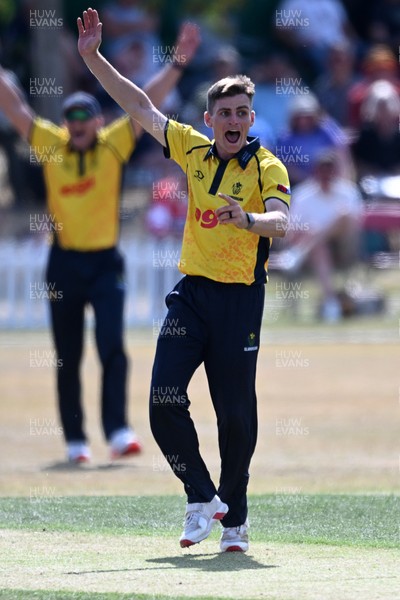 240726 - Glamorgan v Yorkshire - Metro Bank One Day Cup Men - Andy Gorvin of Glamorgan bowling