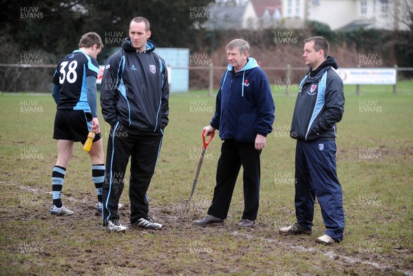 22.01.11. Glamorgan Wanderers v Cardiff, Principality Premiership. Cardiff coach Richard Hodges  looking at the frozen pitch at the Memorial Ground, Ely , Cardiff, south Wales  