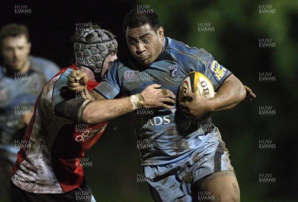 18.11.08 ... Glamorgan Wanderers v Cardiff Blues, Friendly Match. - Blues Taufa'ao Filie is tackled by Scott Sneddon 