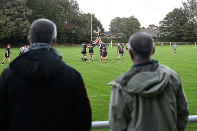 040926 - Glamorgan Wanderers v Mountain Ash - Championship East - Picture shows Geraint John, WRU Community Director (left) and Ashok Ahir, WRU Director of Corporate Affairs watch the match