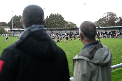 040926 - Glamorgan Wanderers v Mountain Ash - Championship East - Picture shows Geraint John, WRU Community Director (left) and Ashok Ahir, WRU Director of Corporate Affairs watch the match