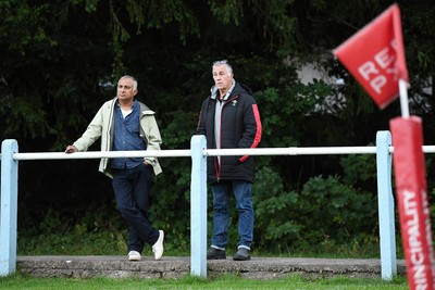 040926 - Glamorgan Wanderers v Mountain Ash - Championship East - Picture shows Geraint John, WRU Community Director (left) and Ashok Ahir, WRU Director of Corporate Affairs watch the match