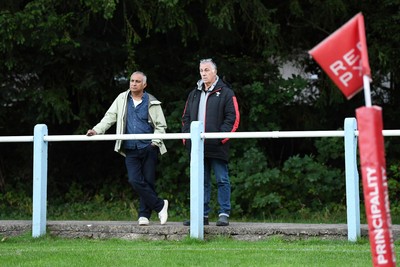 040926 - Glamorgan Wanderers v Mountain Ash - Championship East - Picture shows Geraint John, WRU Community Director (left) and Ashok Ahir, WRU Director of Corporate Affairs watch the match