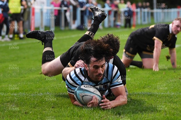 040926 - Glamorgan Wanderers v Mountain Ash - Championship East - Anthony Cox of Glamorgan dives over to score a try