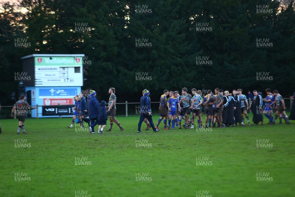 060124 - Glamorgan Wanderers v Penallta - Admiral Championship - Players of The Wanderers and Penallta shake hands after the final whistle