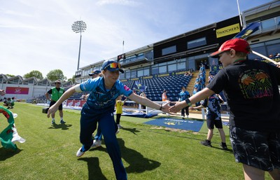 230526 - Glamorgan Women v Derbyshire Falcons Women, Vitality Blast Women League 2 - Derbyshire Falcons make their way out at the start of the match