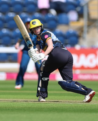 230526 - Glamorgan Women v Derbyshire Falcons Women, Vitality Blast Women League 2 - Bethan Ellis of Glamorgan Women plays a shots