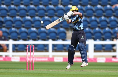 230526 - Glamorgan Women v Derbyshire Falcons Women, Vitality Blast Women League 2 - Bethan Ellis of Glamorgan Women plays a shots