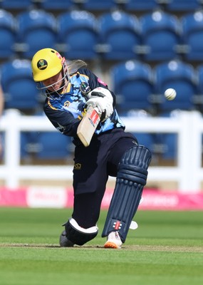 230526 - Glamorgan Women v Derbyshire Falcons Women, Vitality Blast Women League 2 - Daisy Jeanes of Glamorgan Women plays a shots